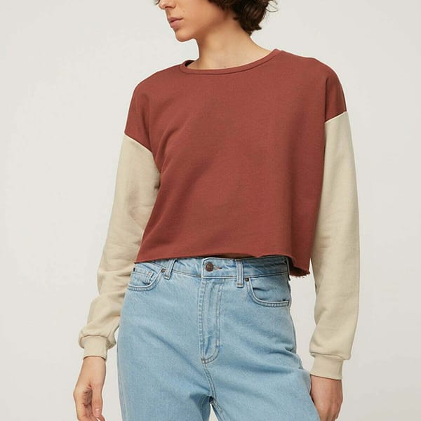 Brown Crew Neck Knitted Long Sleeve Women's Sweatshirt