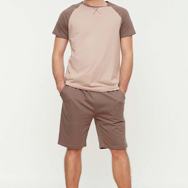 Beige Back Print Raglan Men's Pyjama Set