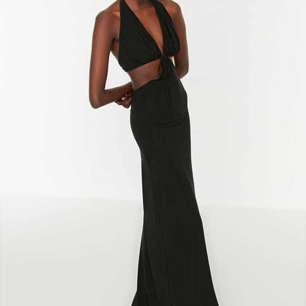 Black Halter Neck Cut Out Detail Women's Dress
