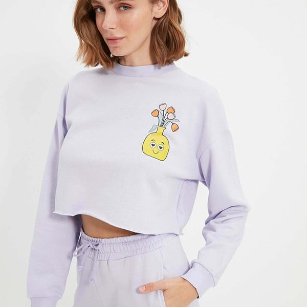 Cropped Crew Neck Front Print Graphic Women's Sweatshirt