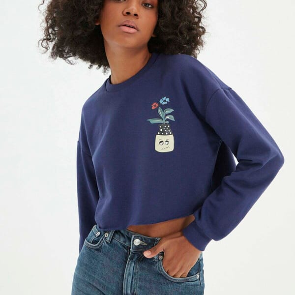Cropped Crew Neck Front Print Graphic Women's Sweatshirt
