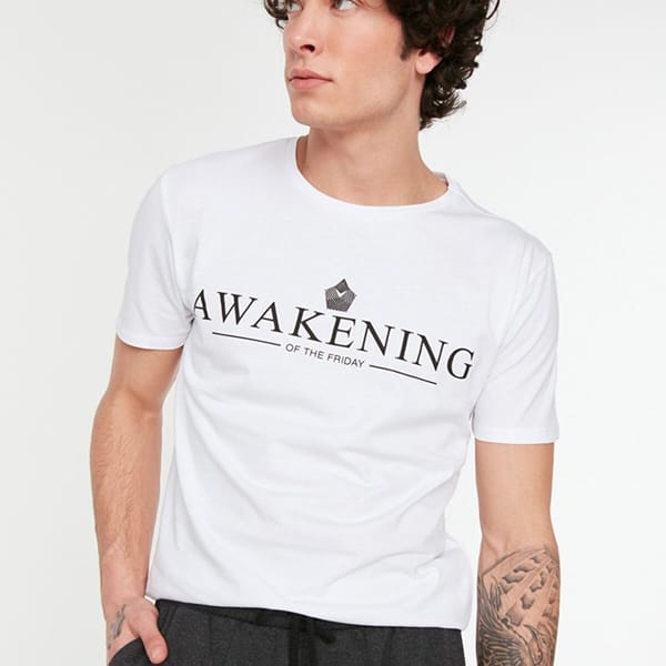 White Awakening Slogan Crew Neck Men's T-Shirt
