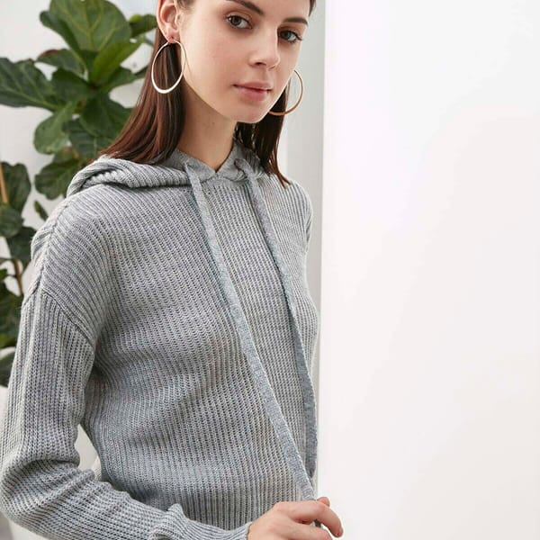 Side Slit Knitted Hoodie - Hoodies