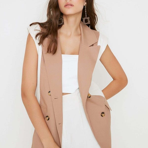 Colorblock Double Breasted Vest Coat