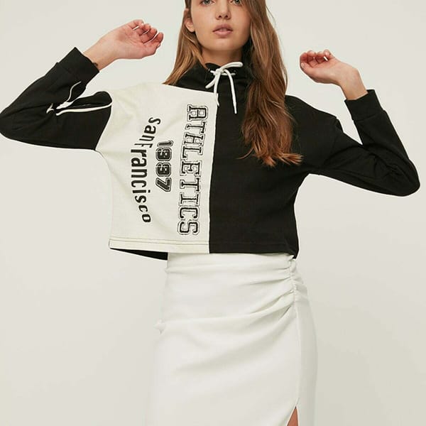 Black Stand Up Collar Printed Basic Thin Knitted Sweatshirt