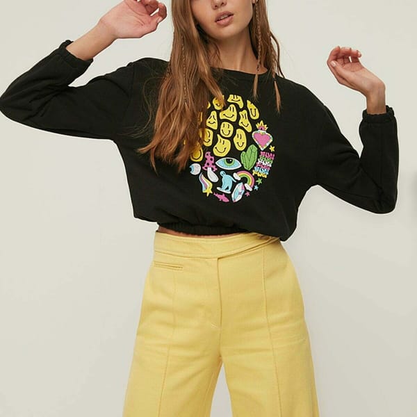 Black Front Print Crew Neck Graphic Women's Sweatshirt