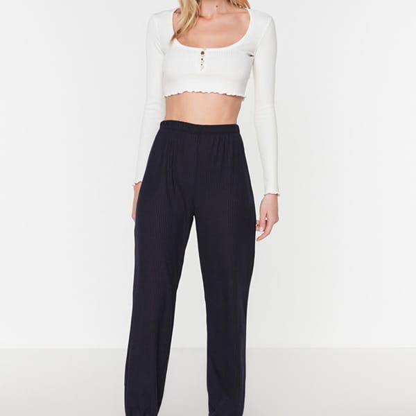 Navy Blue High Waist Women's Trouser