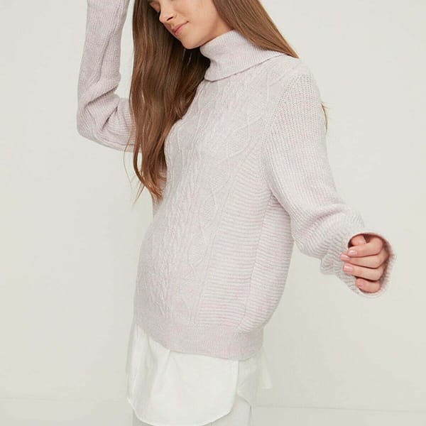 Off-White Embroidery High Neck Knitted Women's Sweater - Sweaters