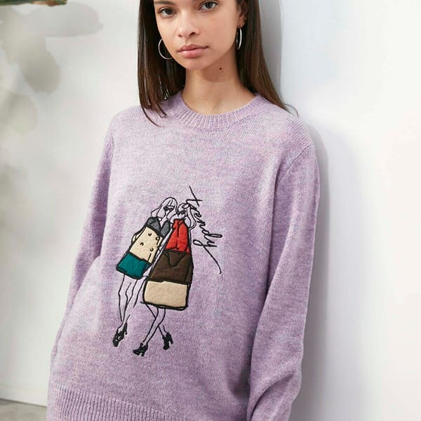 Long Sleeve Crew Neck Embroidery Detailed Knitwear Sweater - Sweaters
