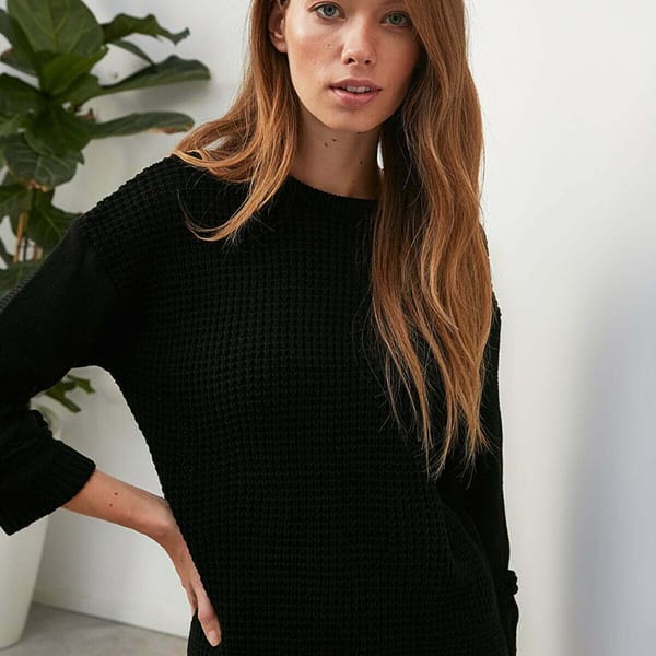 Crew Neck Checked Knitted Sweater - Sweaters