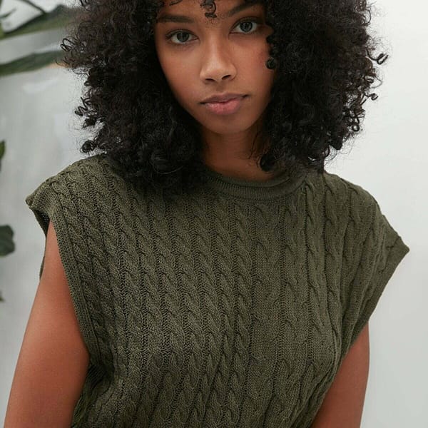 Khaki Crew Neck Knitted Pattern Sleeveless Women's Sweater - Sweaters