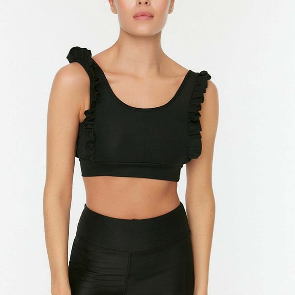 Pleated Scoop Neck Knitted Sports Women's Bra