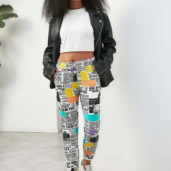 Newspaper Pattern Printed Pocket Detail Sweatpants