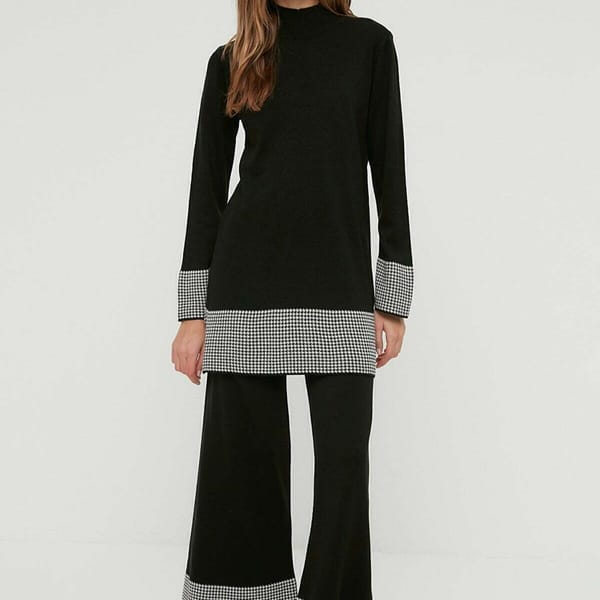 Black Crew Neck Tunic And Flare Pants Women's Set