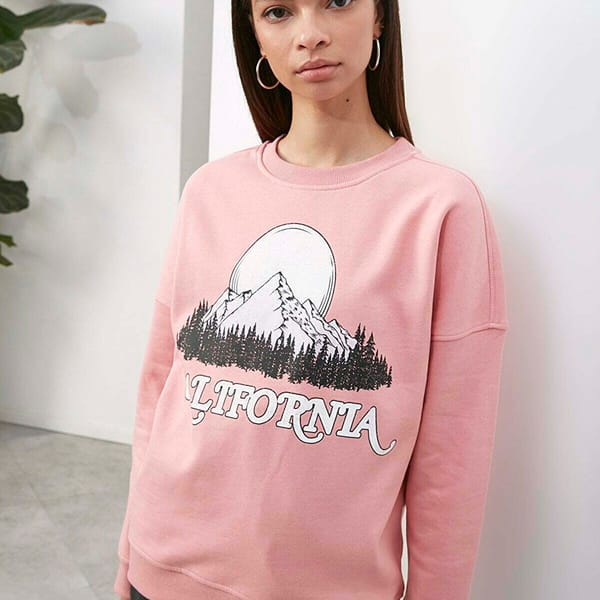 Pink Front Print Crew Neck Graphic Women's Sweatshirt