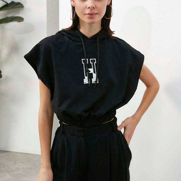 Embroidered Hooded Crop Sweatshirt