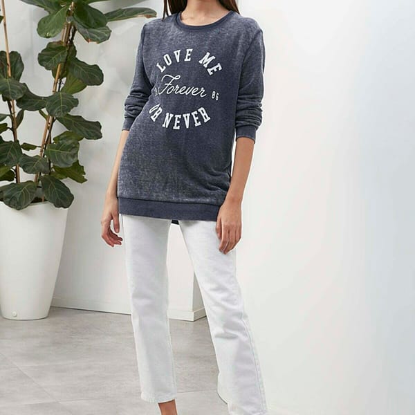 Navy Front Print Crew Neck Graphic Women's Sweatshirt