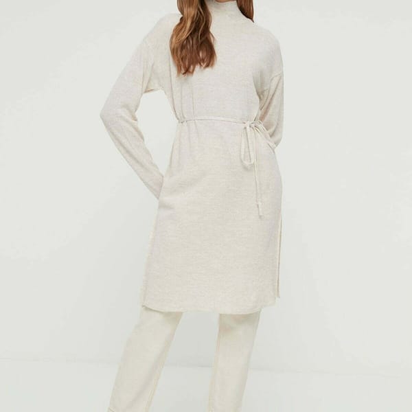 High Neck Tie Detail Oversized Sweater