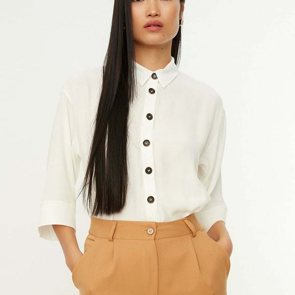 Button Down Off -White Black Buttoned Women's Shirt
