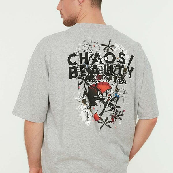 Back Print Crew Neck Grey Men's T-Shirts