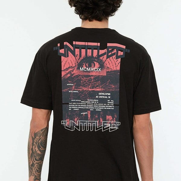 Untitled Back Print Crew Neck Black Men's T-Shirts
