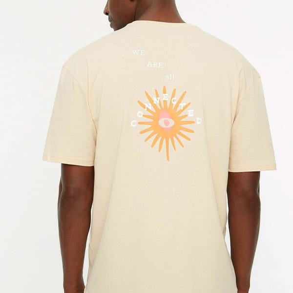 Back Print Crew Neck Beige Men's T-Shirts