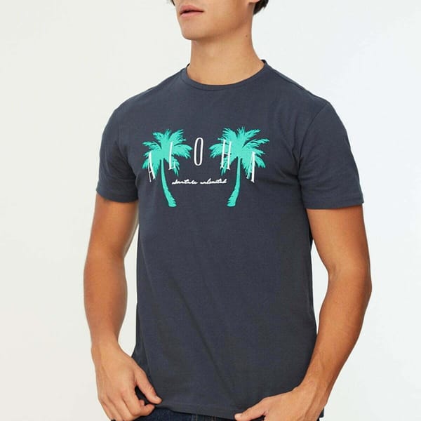 Navy Blue Front Print Regular Fit Crew Neck Men's T-Shirt