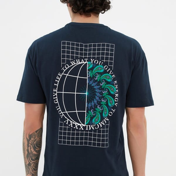 Navy Blue Printed Oversize Crew Neck Men's T-Shirt