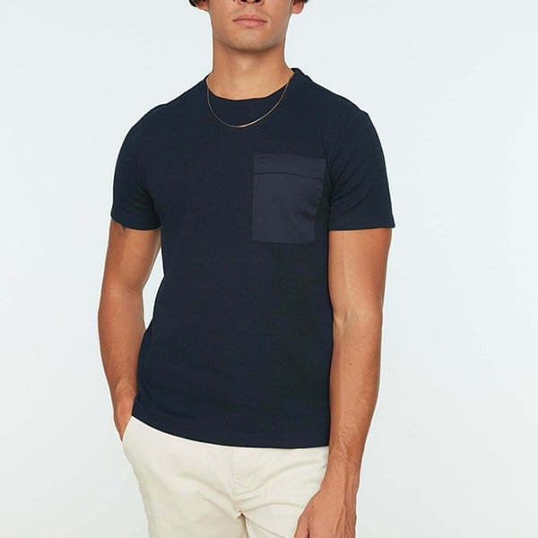 Navy Pocket Detail Crew Neck Men's T-Shirt