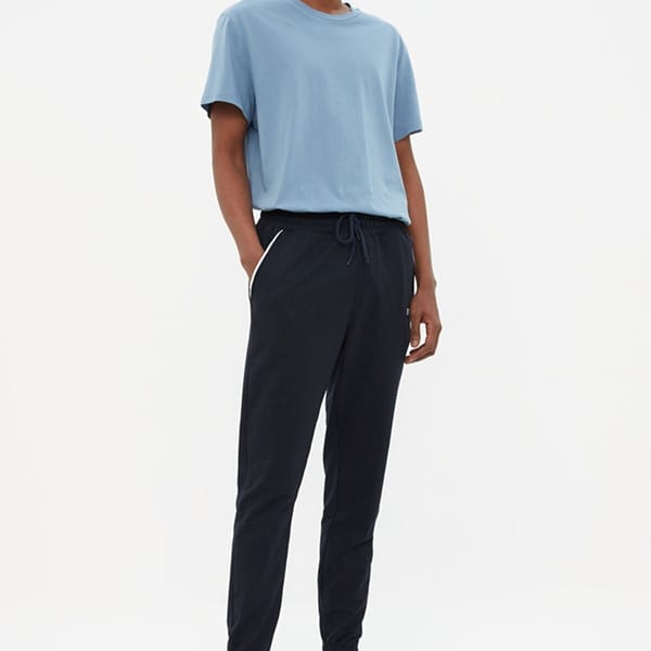 Navy Blue Pocket Print Drawstring Cuffed Men's Sweatpants