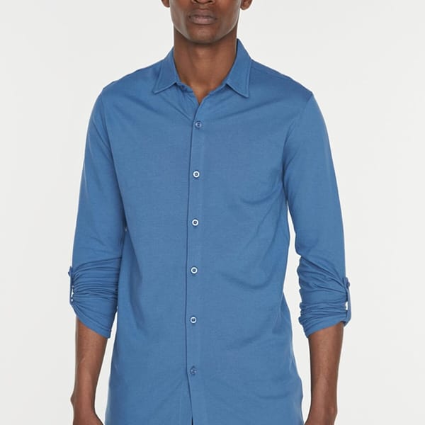 Blue Essential Slim Fit Button-Tab Sleeve Men's Shirt