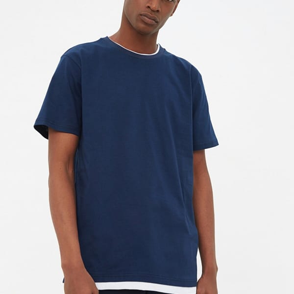 Navy Blue Essential Crew Neck Double Layer Short Sleeve