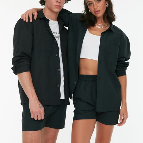 Black Double Pocket Relaxed Fit Men's Shirt