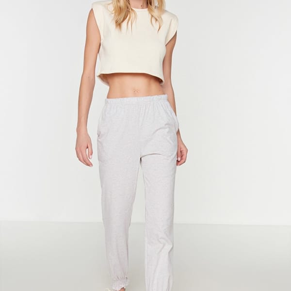 Beige Detailed Knitted Women's Sweatpants