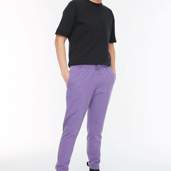 Purple Pocket Print Drawstring Cuffed Men's Sweatpants