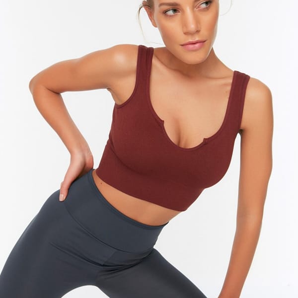 Brown Scoop Neck Knitted Sports Women's Bra