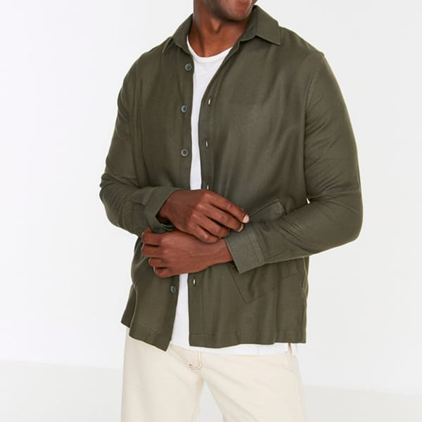 Khaki Double Bottom Pocket Relaxed Fit Men's Shirt