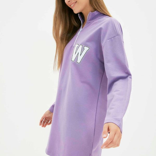 Purple Chest Print Graphic Knitted Tunic Women's Sweatshirt