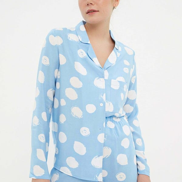 Baby Blue Pattern Knitted Short Women's Night Dresses Set