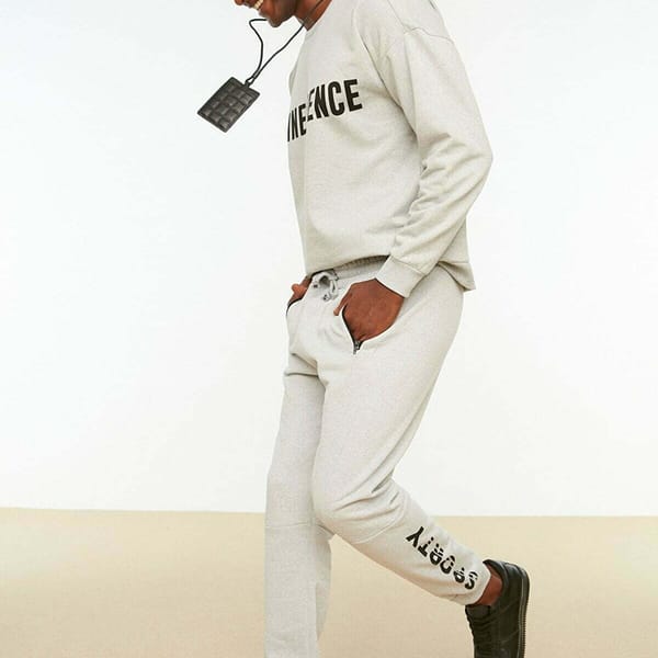 Grey Essential Printed Zipped Pocket Men's Sweatpants