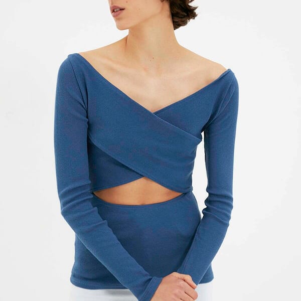 Navy Blue Cut Out Detail Knitted Women's Top