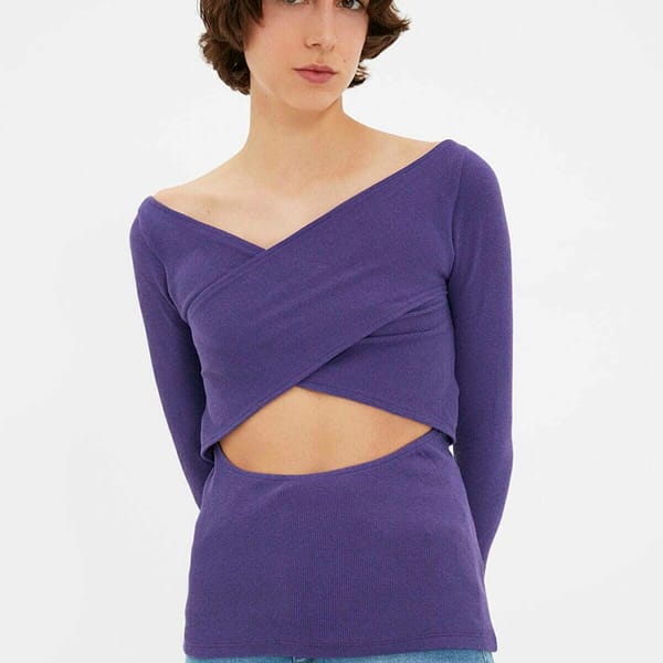Purple Cut Out Detail Knitted Women's Top