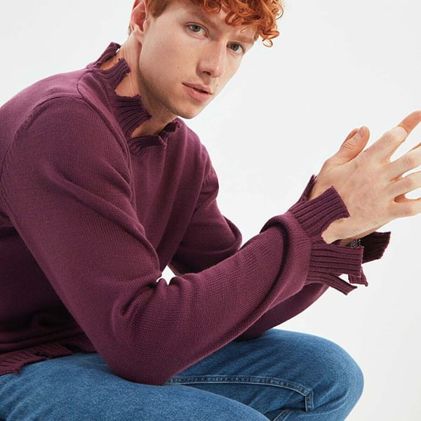 Ripped Turtle Neck Knitted Sweater