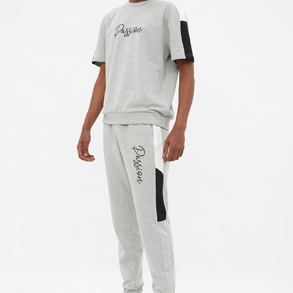 Men's Regular/Normal Cut Paneled Text Printed Tracksuit Set