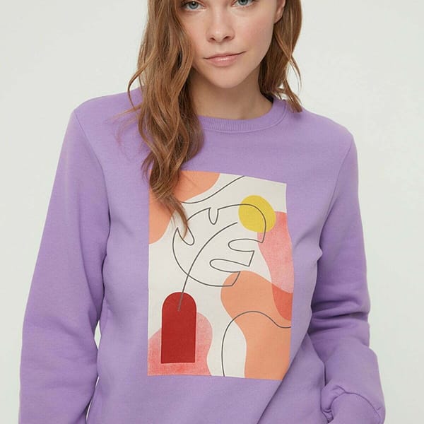 Purple Front Print Crew Neck Graphic Women's Sweatshirt