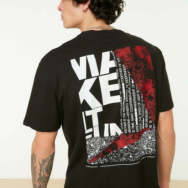 Back Print Oversize Black Crew Neck Men's T-Shirts