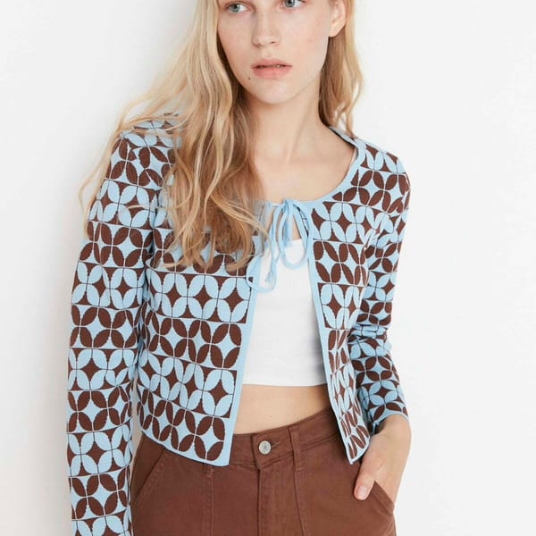 Printed Tie Detail Crop Cardigan