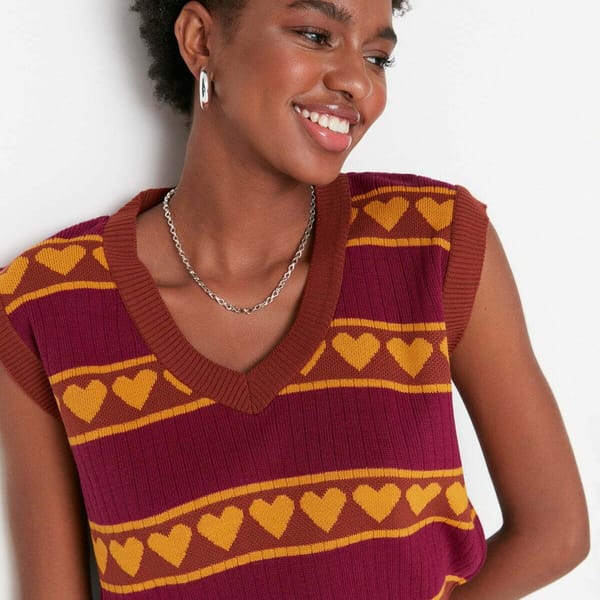 Jacquard V Neck Knitwear Top