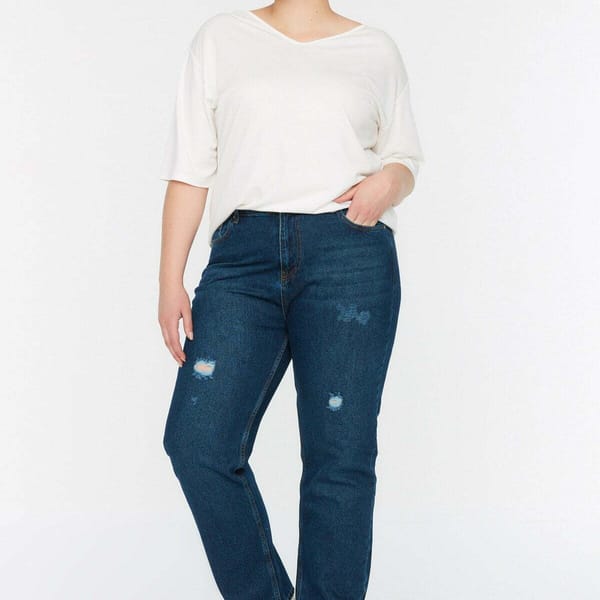 Plus Size High Waist Jeans Blue