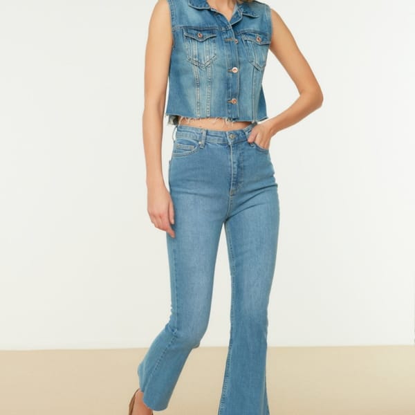 Cut Out High Rise Crop Flare Jeans